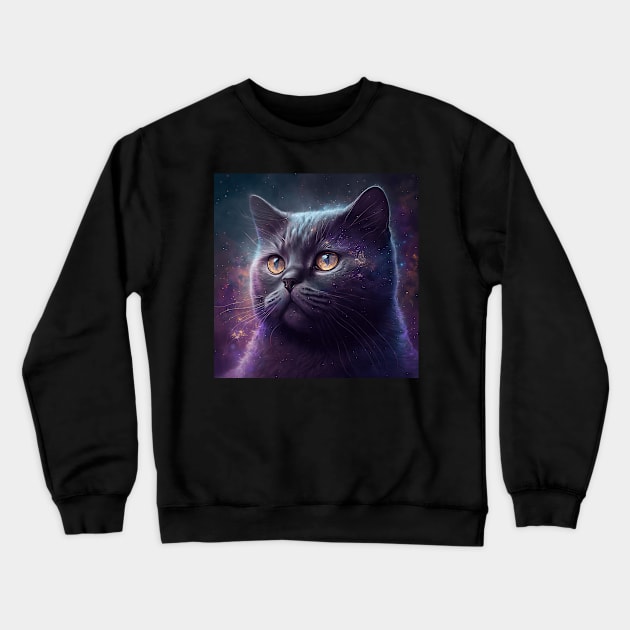 Galactic Black British Shorthair Crewneck Sweatshirt by Enchanted Reverie